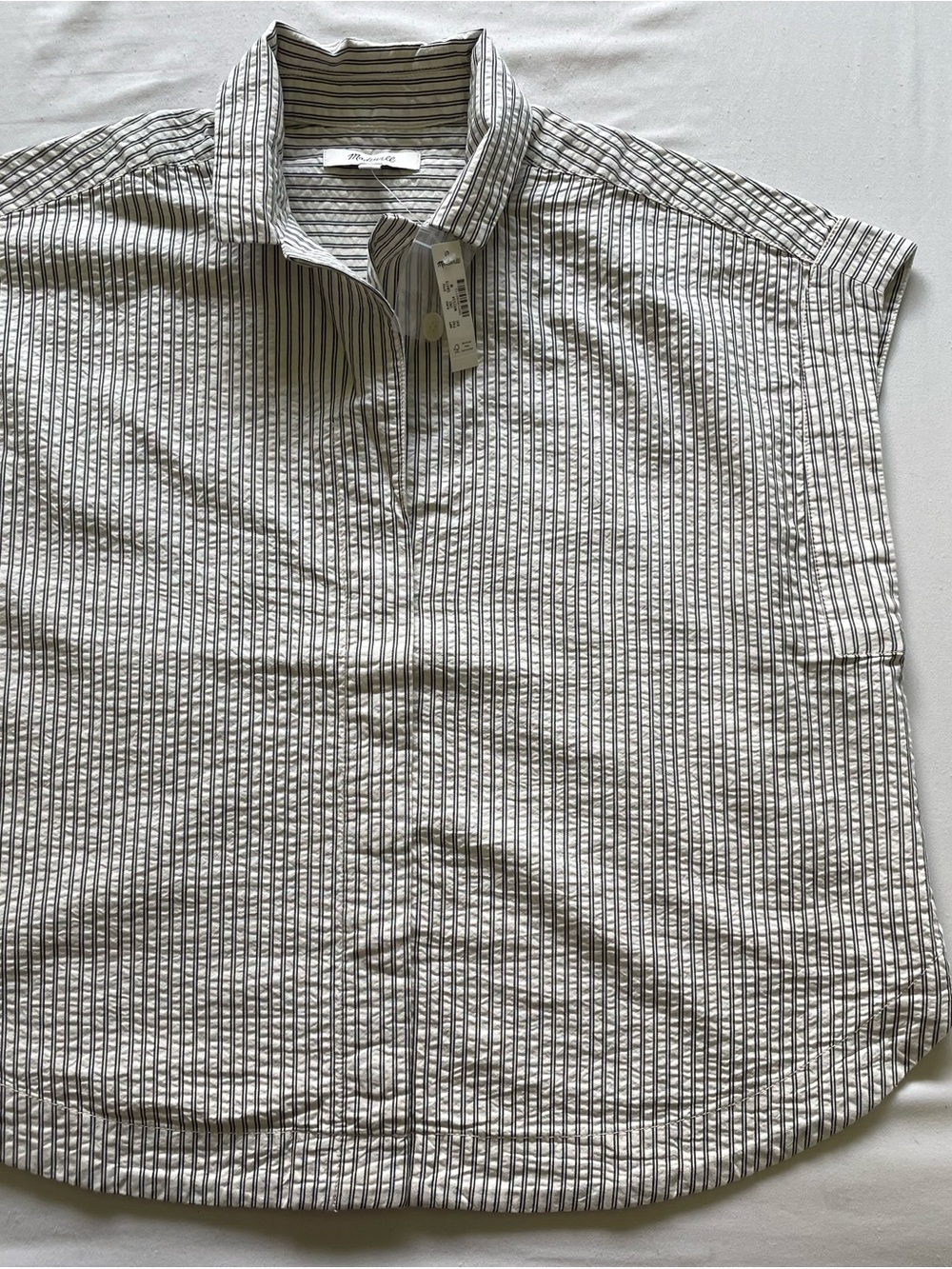 Madewell Ribbed Short-Sleeve Button-Down Shirt - White & Gray Stripe